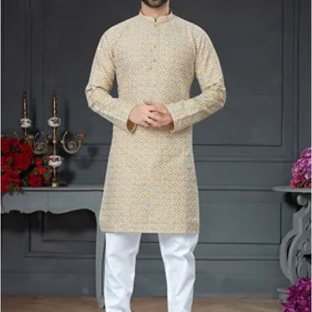 Men’s Indian Kurta Set with White Pants